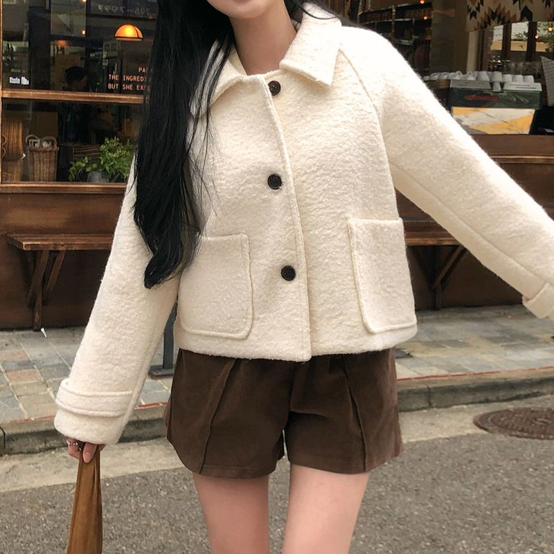 [BELLIDE MADE] fluffy wool collar short coat