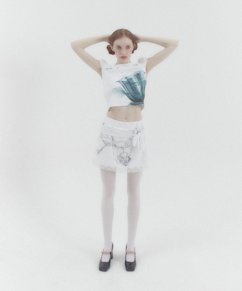 X-ray Rose Puff Cap Sleeve White