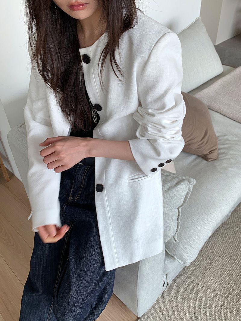 NON COLLAR LINEN JACKET (2C)