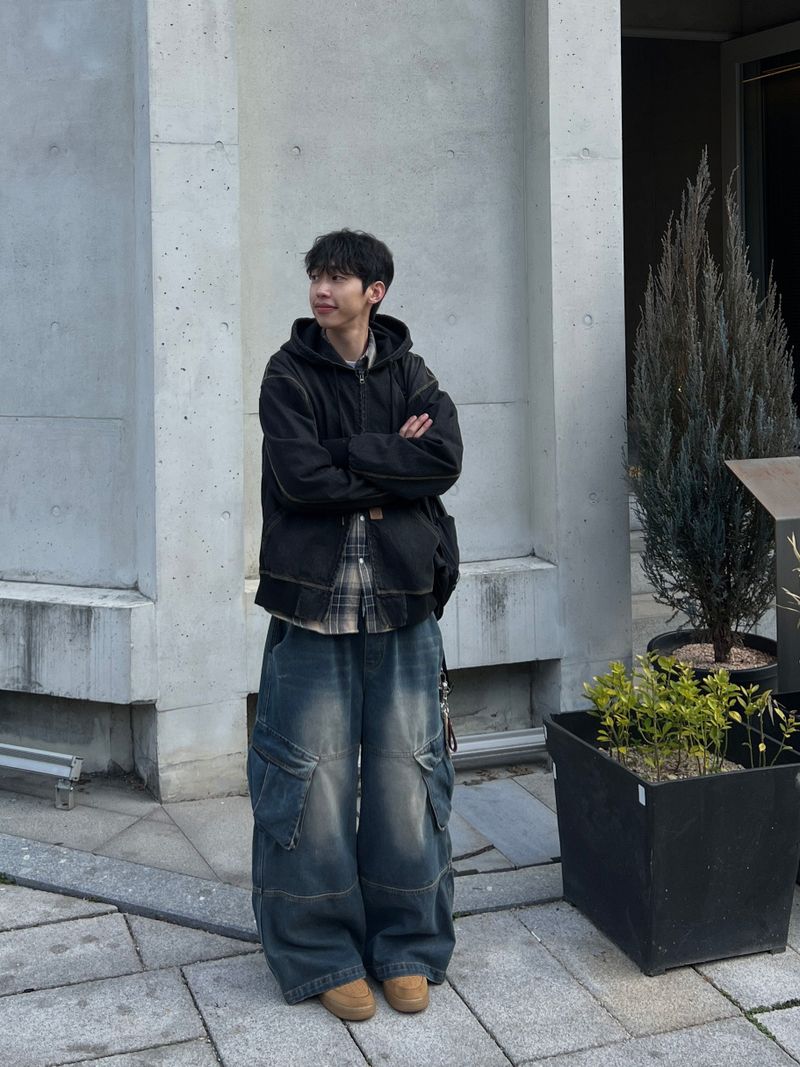 Rough Denim String Cargo Pants