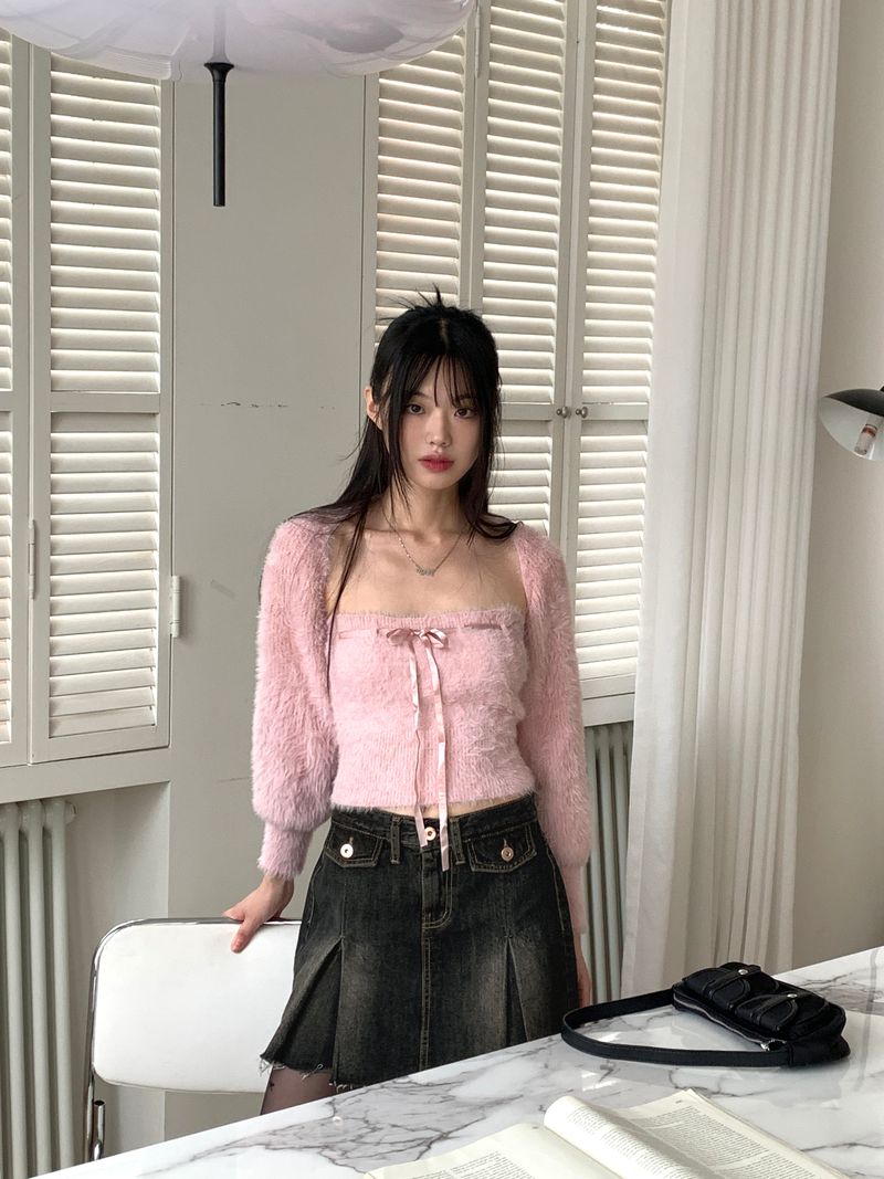 Poltz y2k pleated mini denim skirt