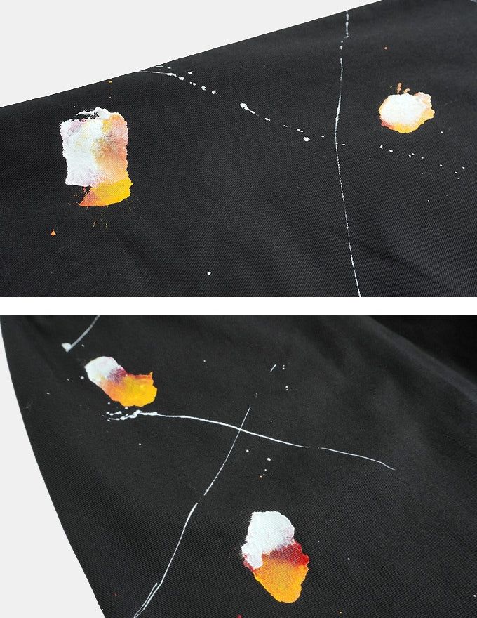 Unique Painting Button Wide Pants