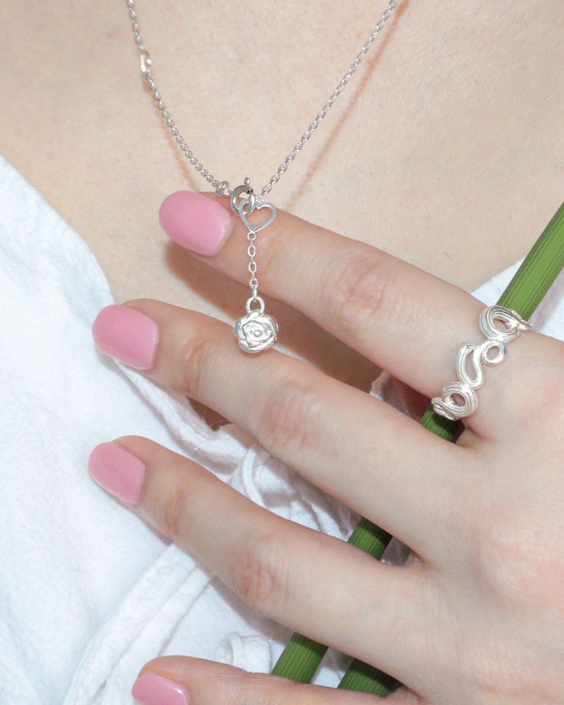 [MADE] lovely rose. long heart chain necklace