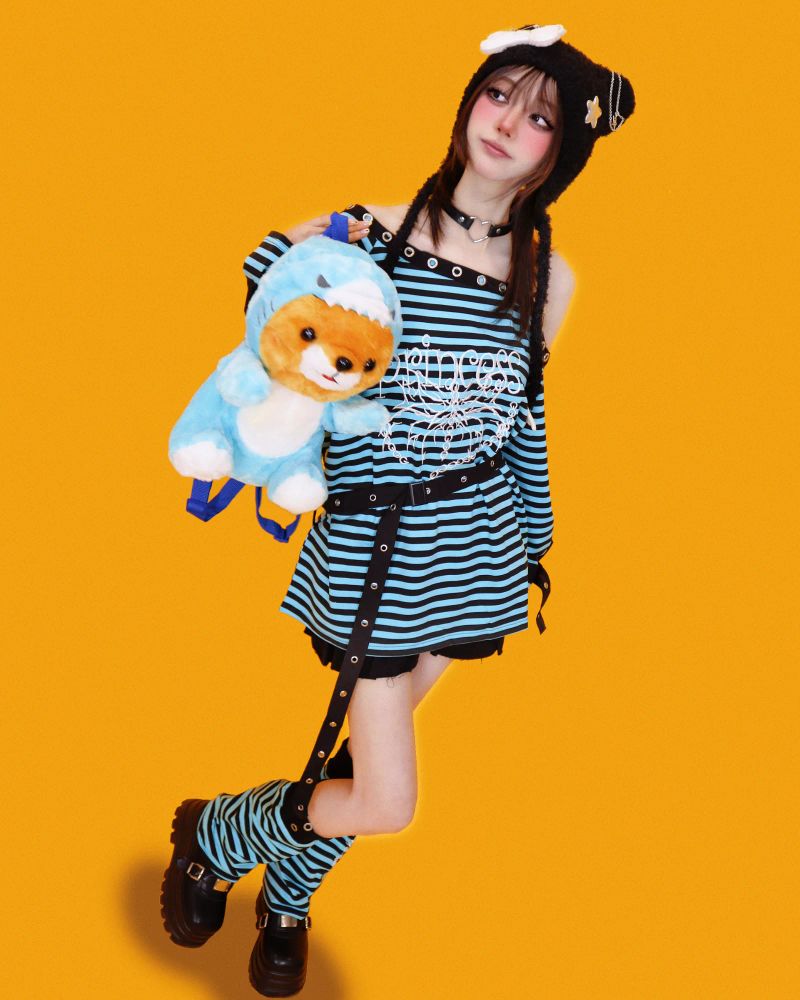 funky-girl striped long T+warmer (2color)