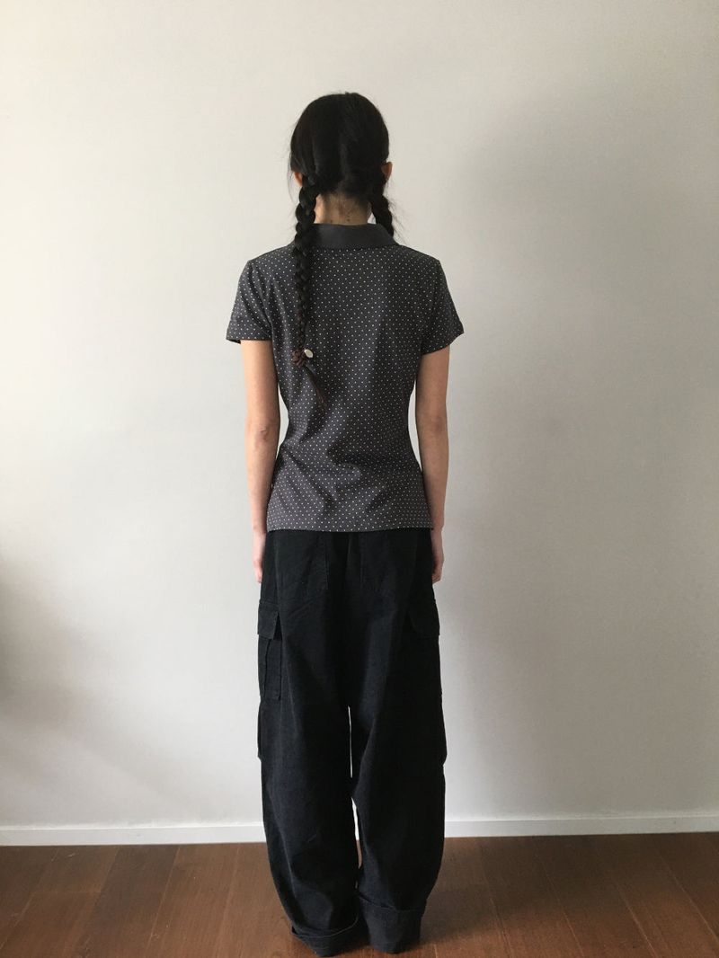 Shirring Dot Collar T-Shirt (3color)