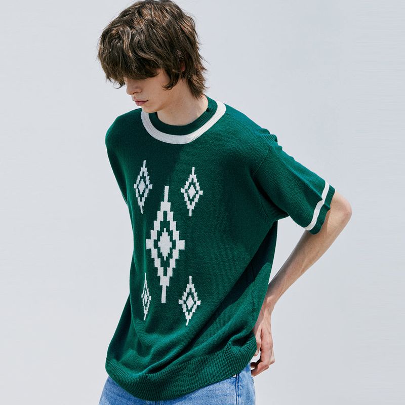 NAVAJO PATTERN RINGER HALF KNIT GREEN