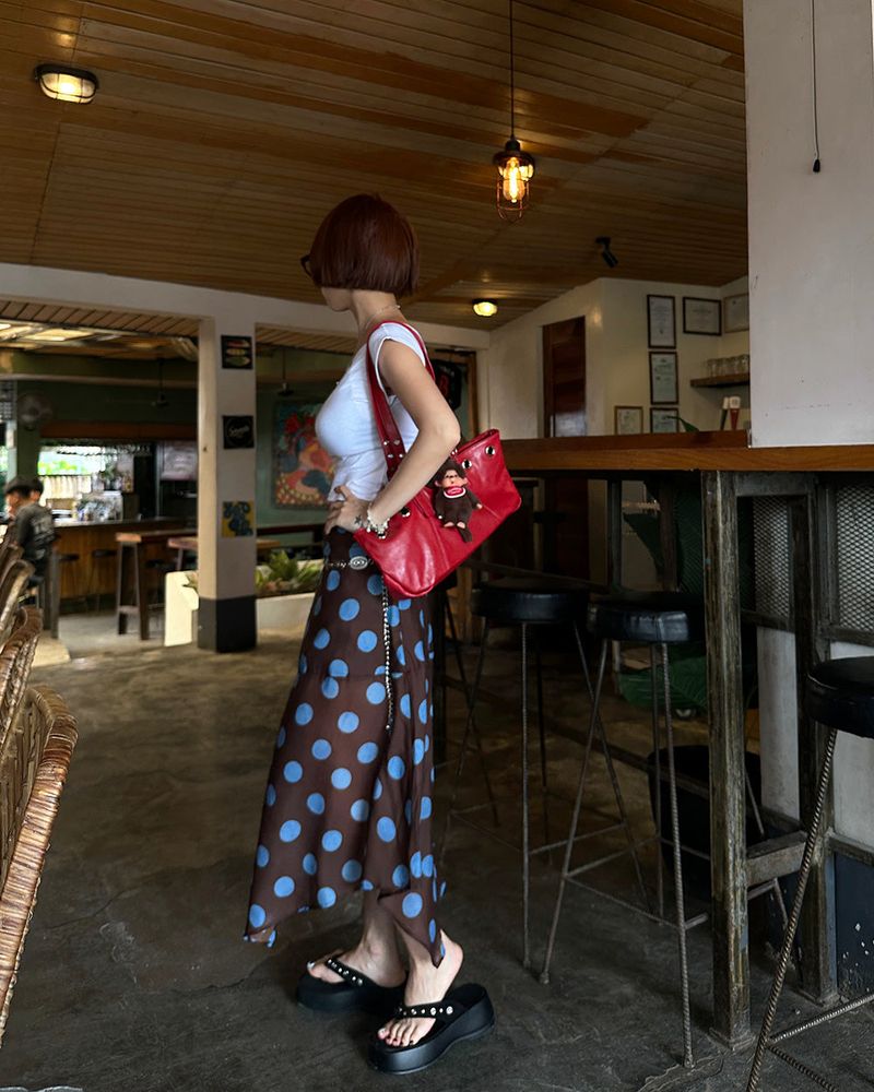 Dot Polka Dot Unbalanced Midi Skirt