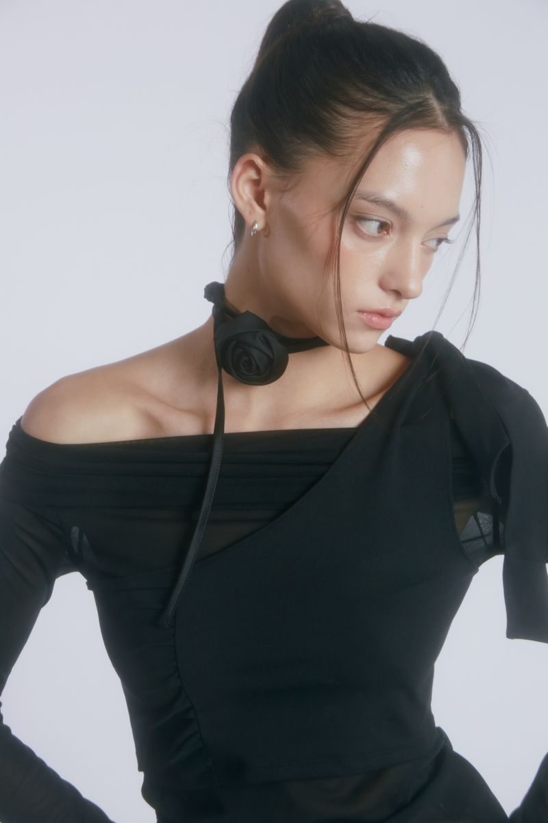 JINJUSE SATIN ROSE CHOKER(BLACK)
