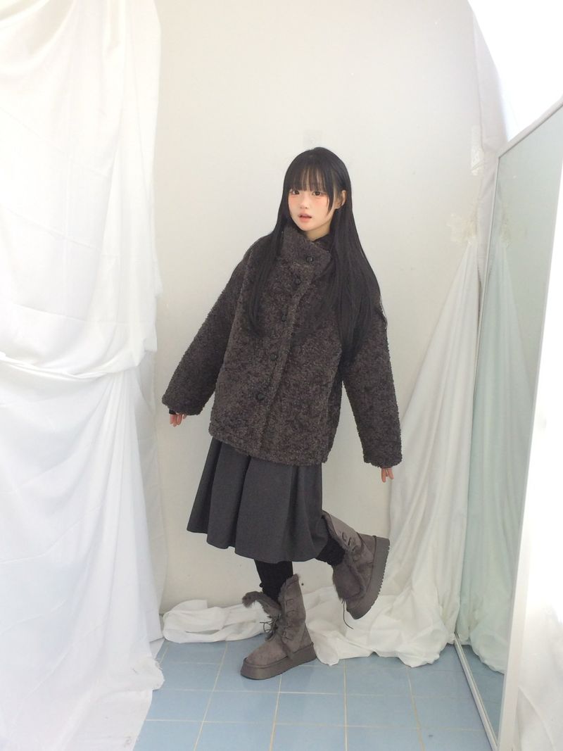 highneck puffy fur jacket
