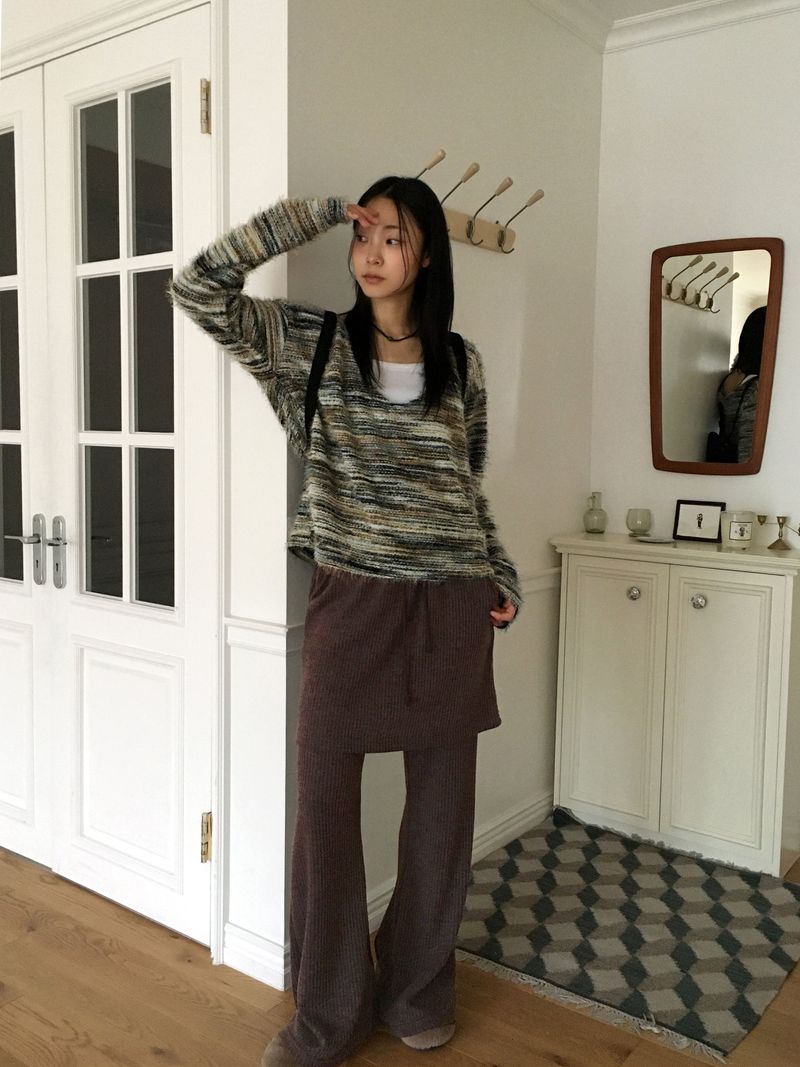 Fisha brushed ribbed skirt pants wide bootcut pants