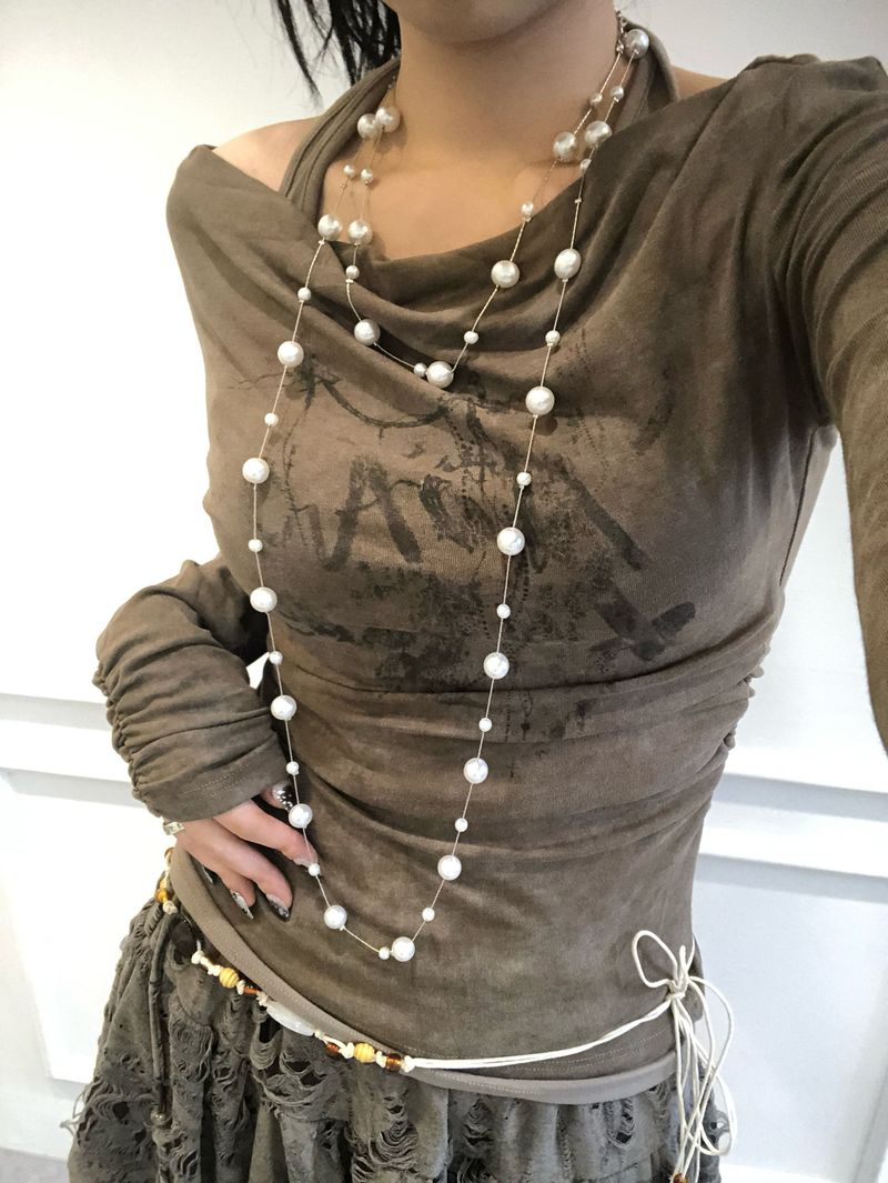 Oriental Pearl Beads Long Necklace
