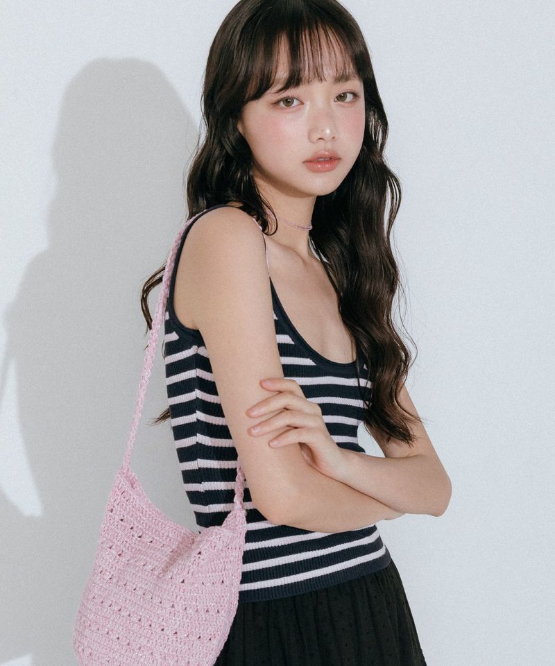 STRIPE SLEEVELESS KNIT TOP (NAVY)