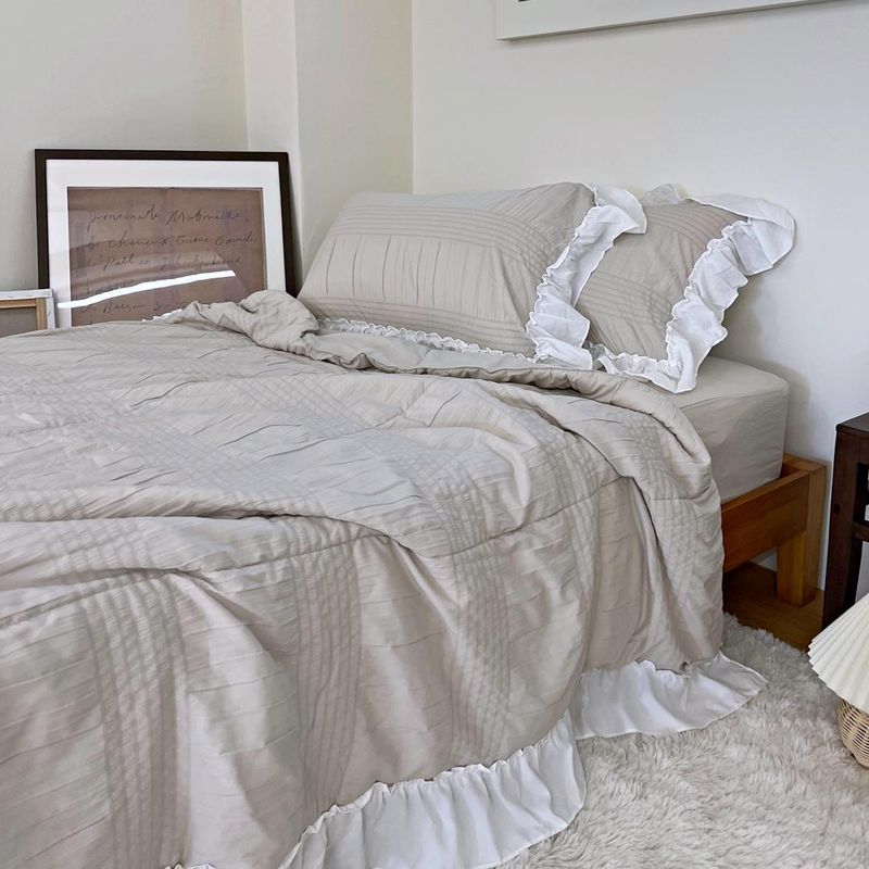 Shirring ruffle light comforter set - Oatmeal beige - SS