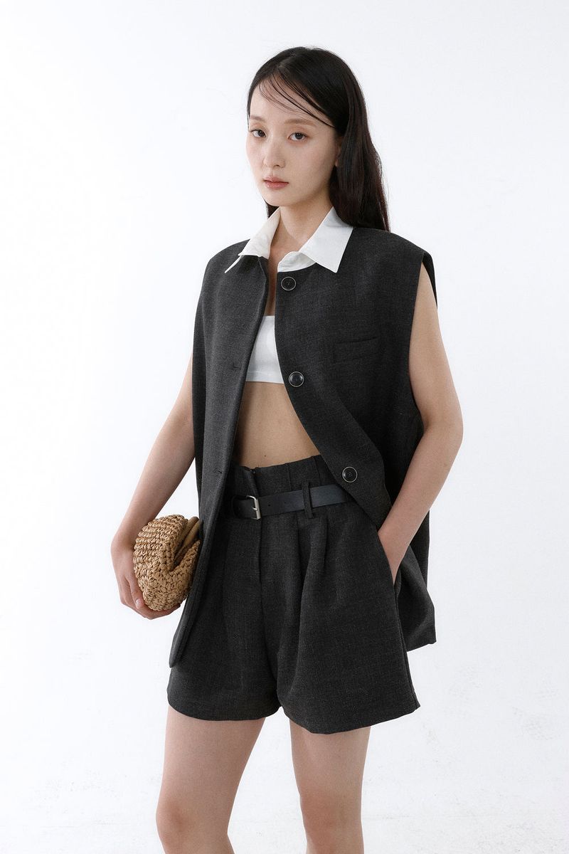 FRONT BELT SHORTS_CHARCOAL