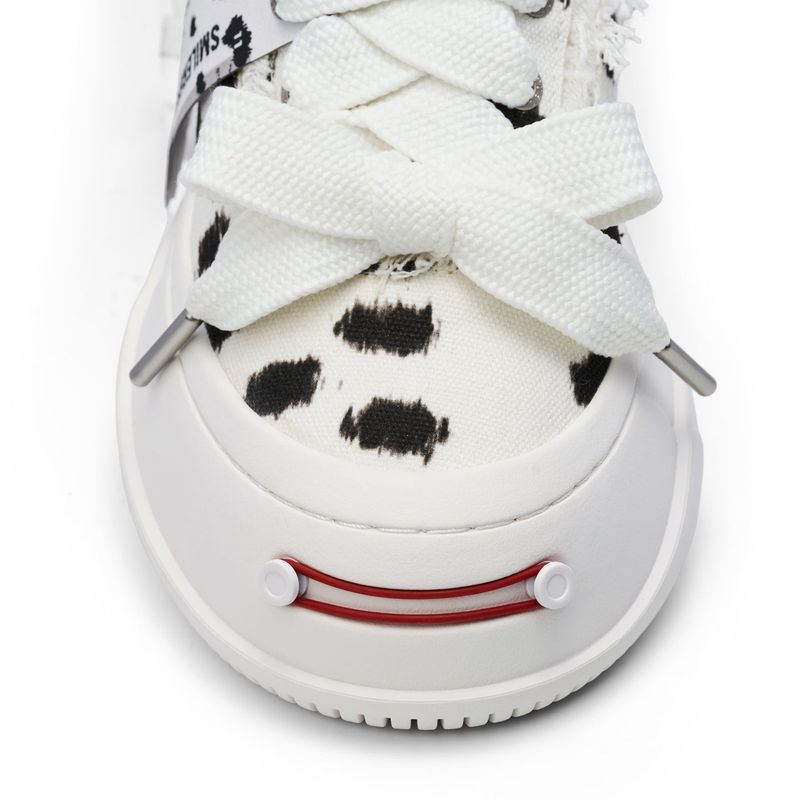 Black and White Spotted Canvas Platform Sneakers with Replaceable Smile Toe Design
