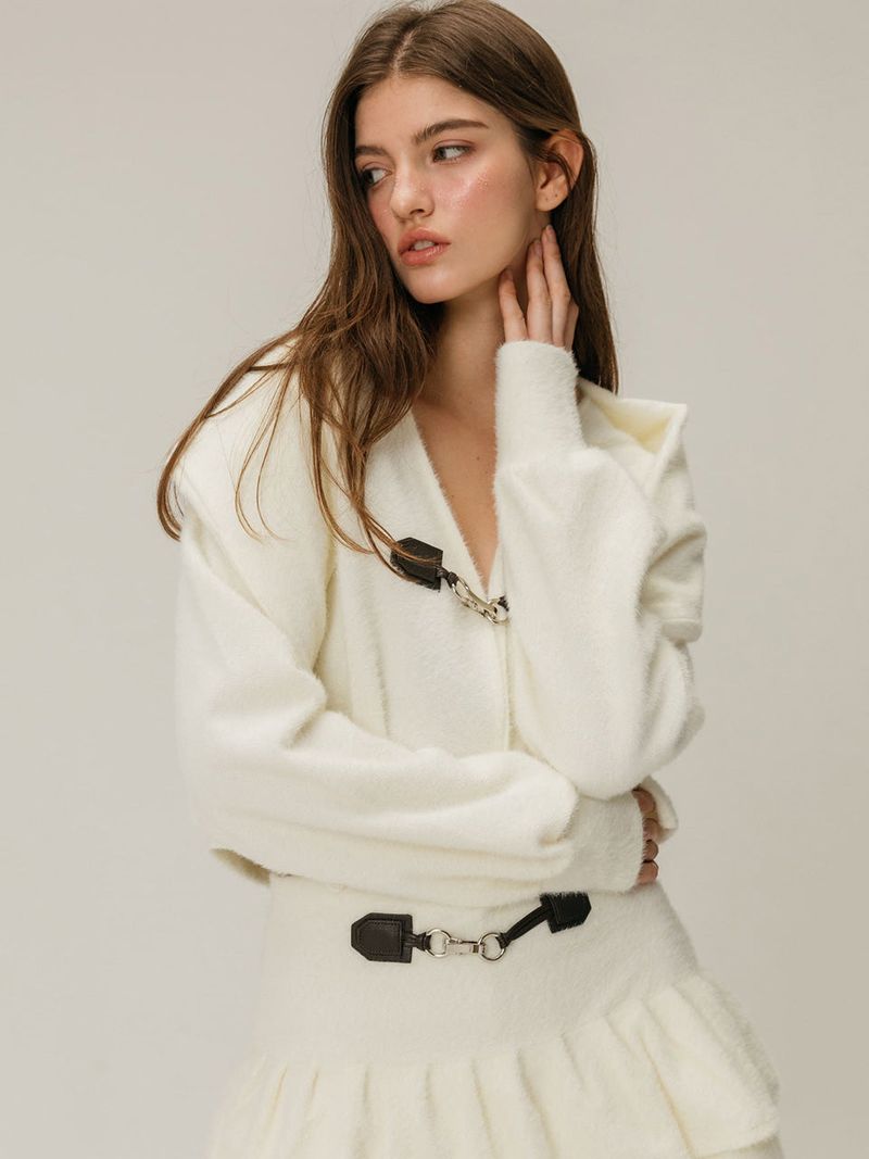 BUCKLE SNOWFLAKE CARDIGAN SET / IVORY