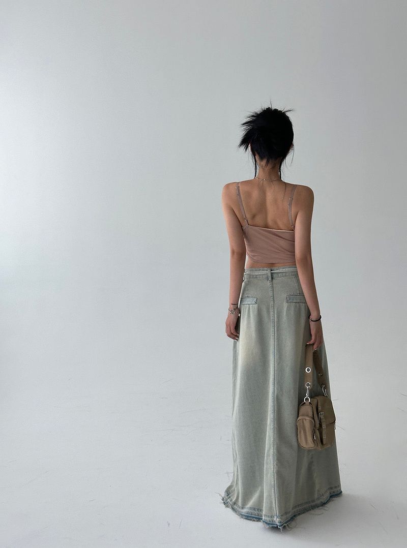 Strap belt Set Denim Long Skirt