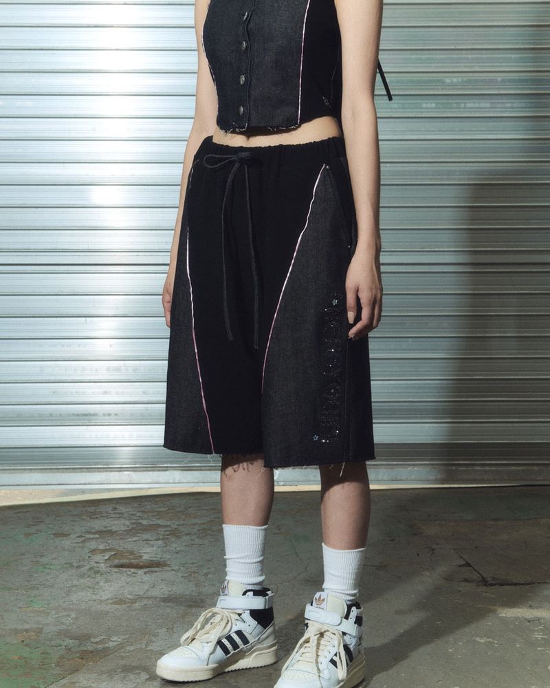 CHERRYQUIRI(チェリーキュリー)の「denim combi half pt - black(Pants)」