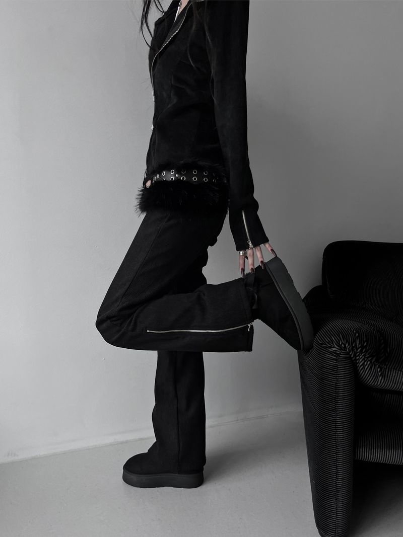 ribbed zip bootcut banding pants