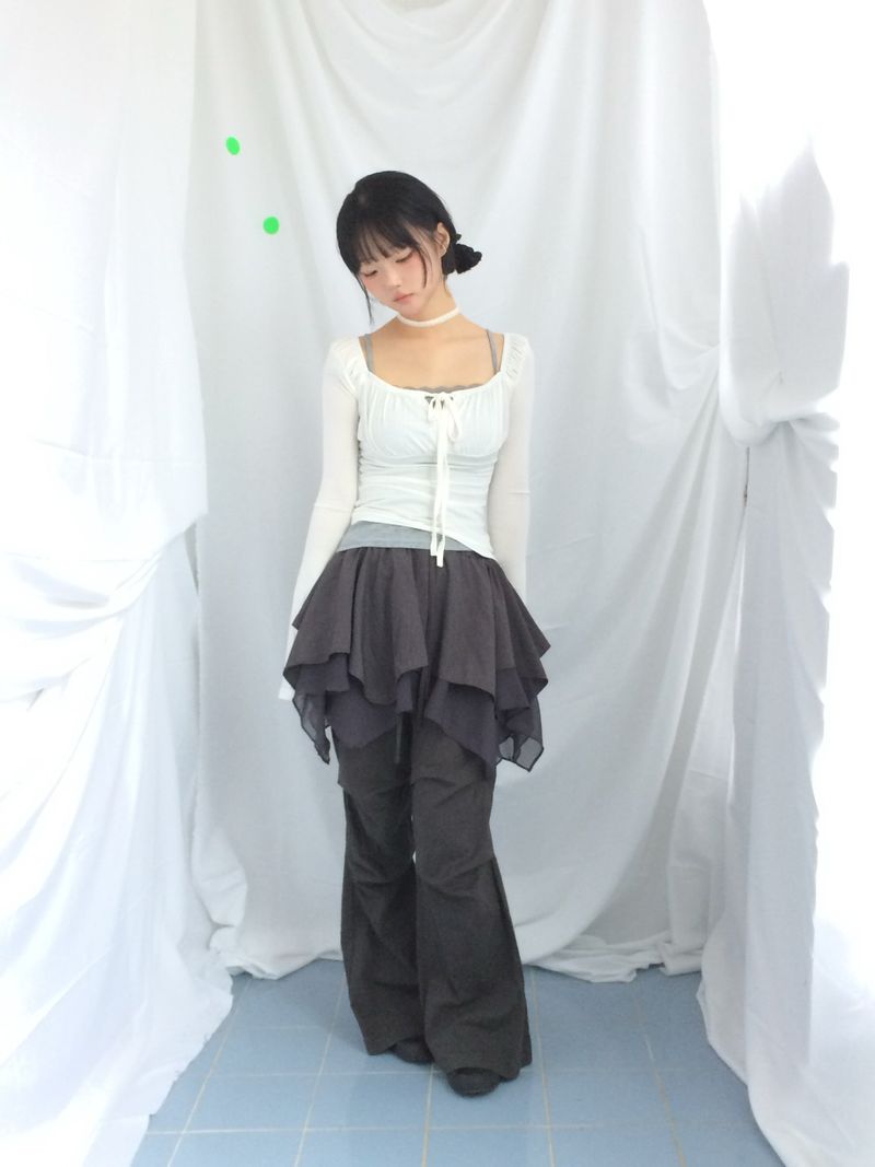 Slim Fit Ribbon Shirring Top