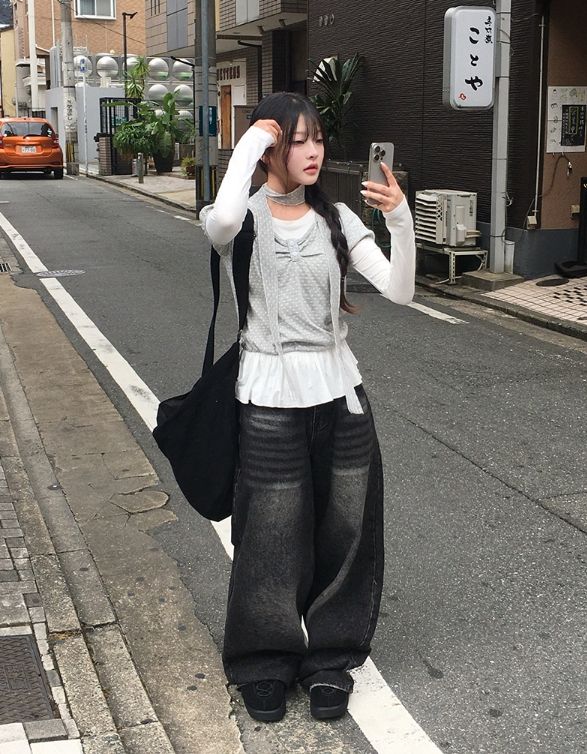 [3-piece Scarf set] ビューレン ドット レイヤード ボタン シャーリング ロングスリーブ Tシャツ