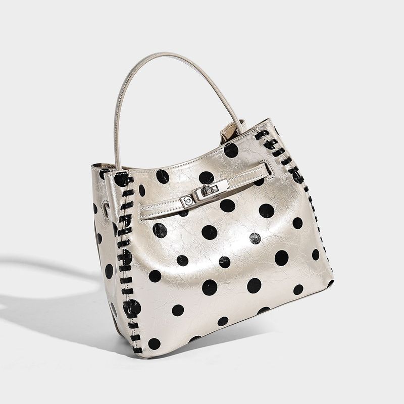 Dotcore Polka Dot Glossy Leather Bucket Tote Bag