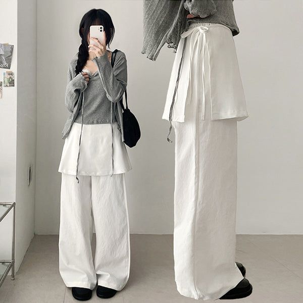Wrap Skirt Layered Cotton Wide Pants