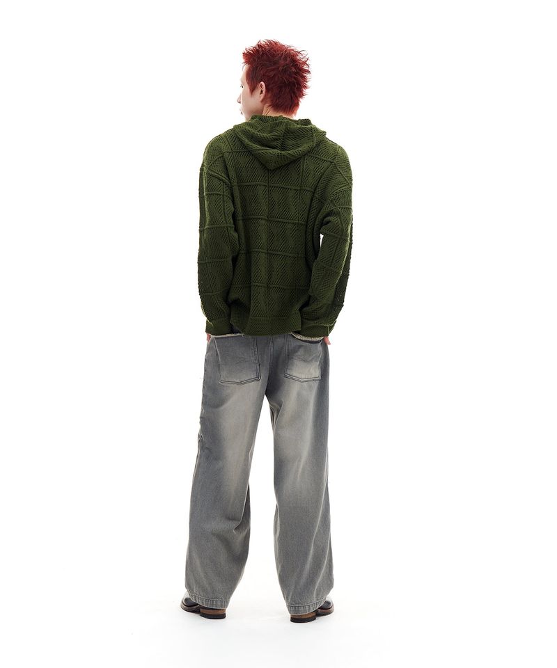 NET KNIT HOOD ZIP-UP (OLIVE)