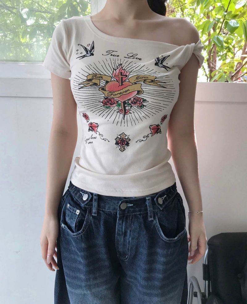 love is all one-shoulder twist top