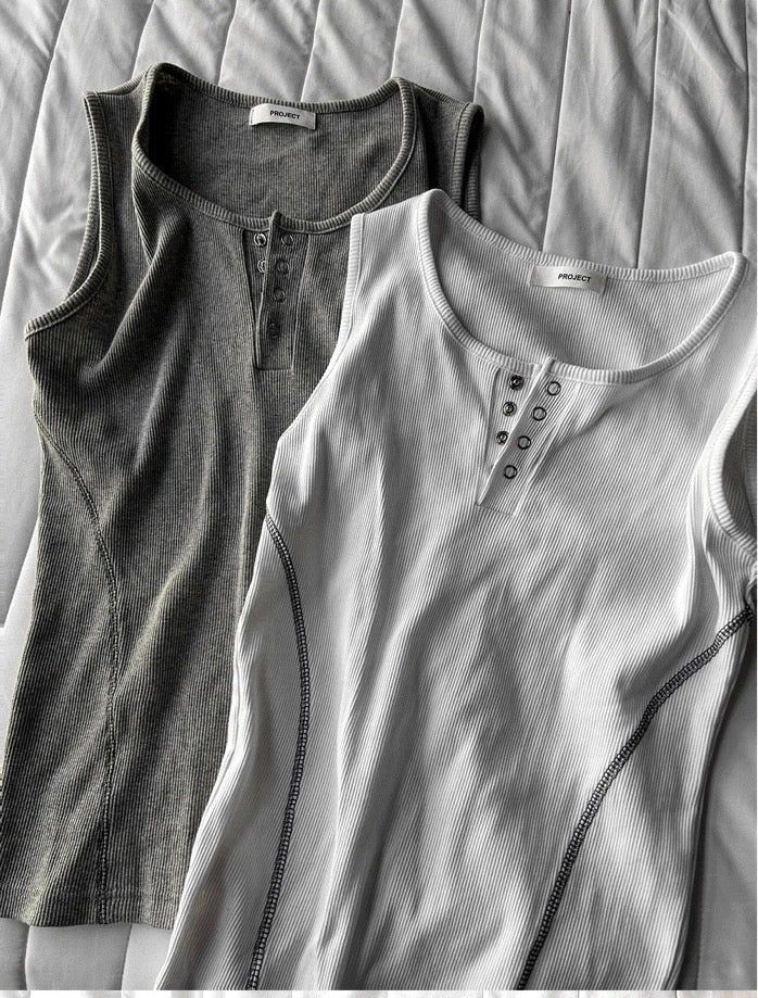 Henley Neck Side Track Muscle Fit Sleeveless