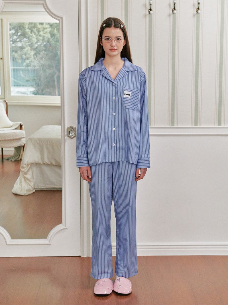 Foli（フォリー）の「(Unisex) シンプルブルーPJセット（セットアップ）」