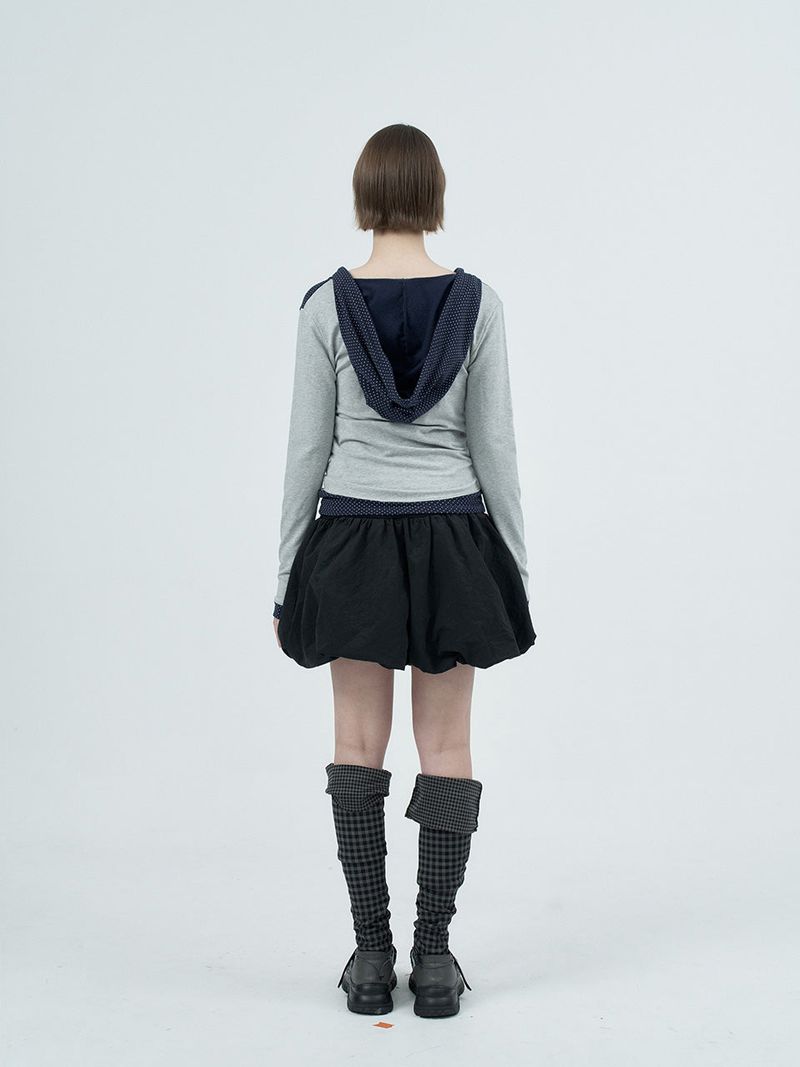 dot wrap layered hoodie / gray