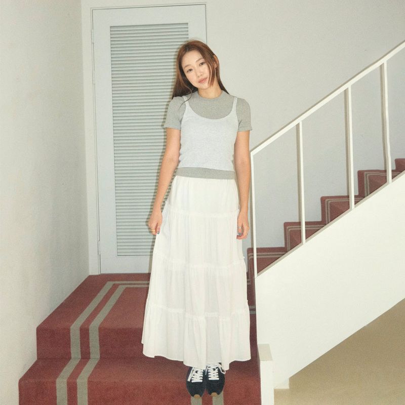 Maxi Shirring Flare Skirt (WHITE)