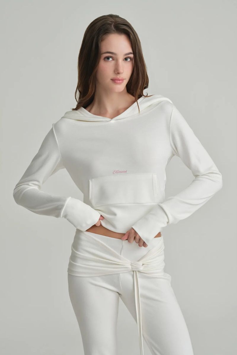 Cupcake off-shoulder hooded top, Ivory