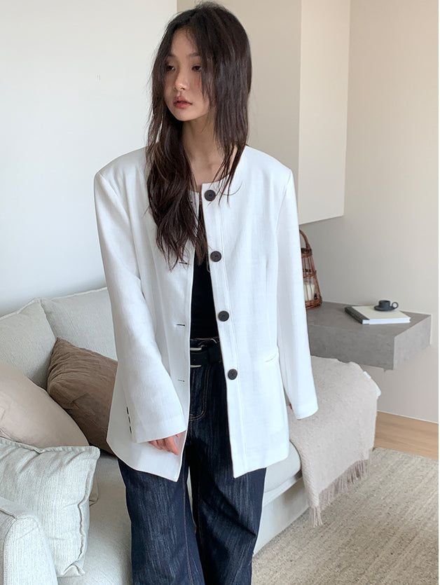 NON COLLAR LINEN JACKET (2C)