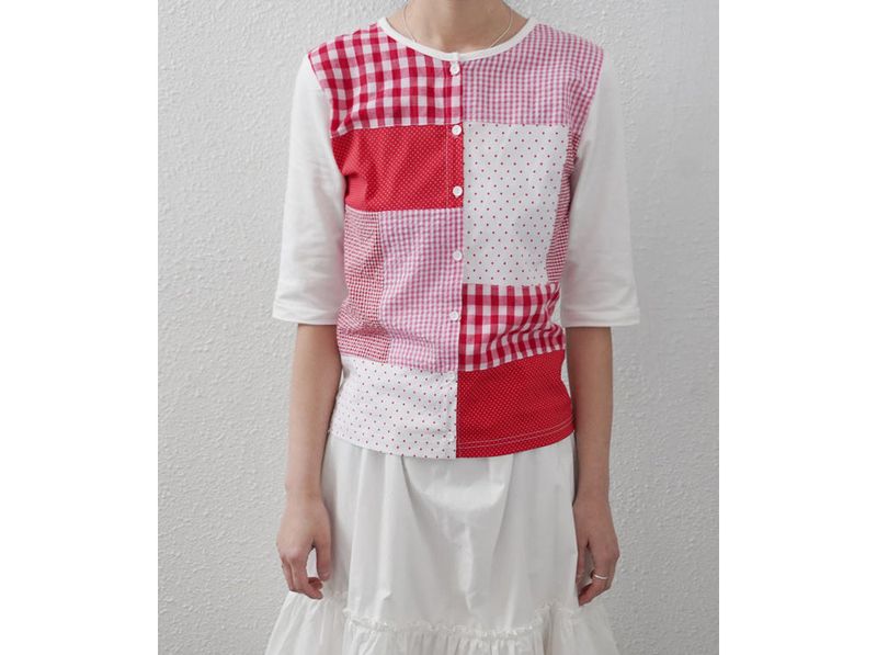  [fiebre] patchwork three quarter sleeve cardigan 