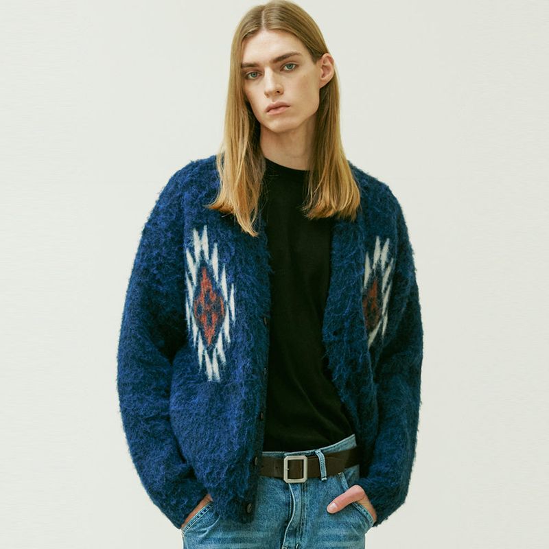KND（ケイエンド）の「CHIMAYO PATTERN BRUSHED CARDIGAN NAVY（）」