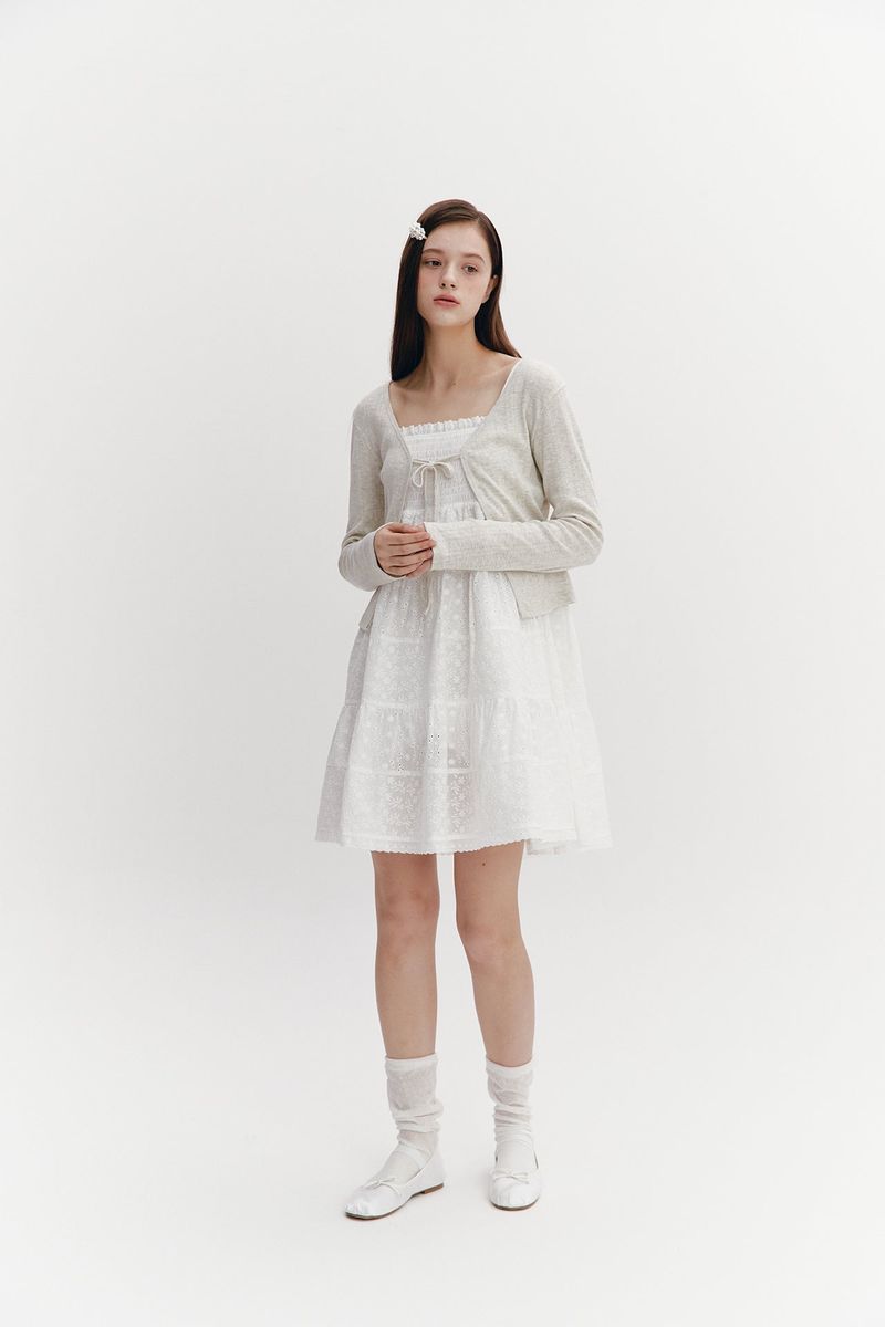 Ribbon Punching Cardigan Oatmeal