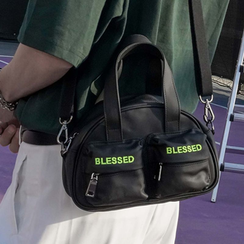 BLESSED BULLET(ブレスドブレット)の「HALF MOON SHOULDER HAND BAG_SMALL-Coating canvas blackYgreen(Bags)」