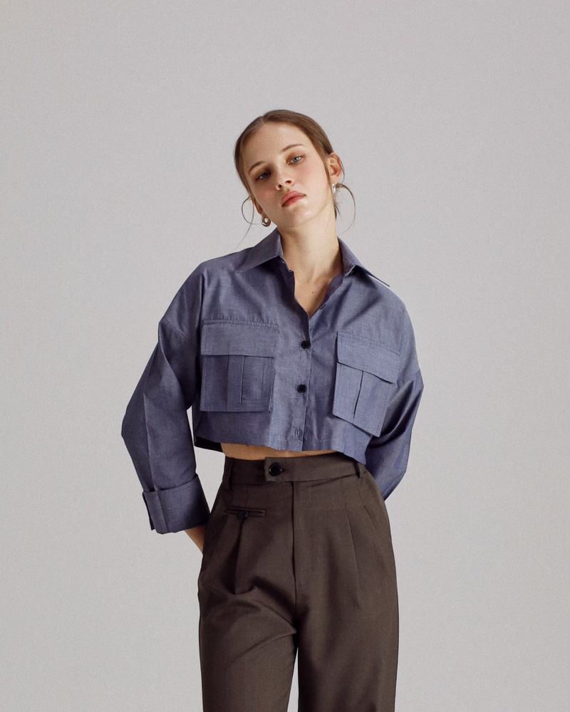 EVIE mia OVERSIZED CROPPED SHIRTS NAVY