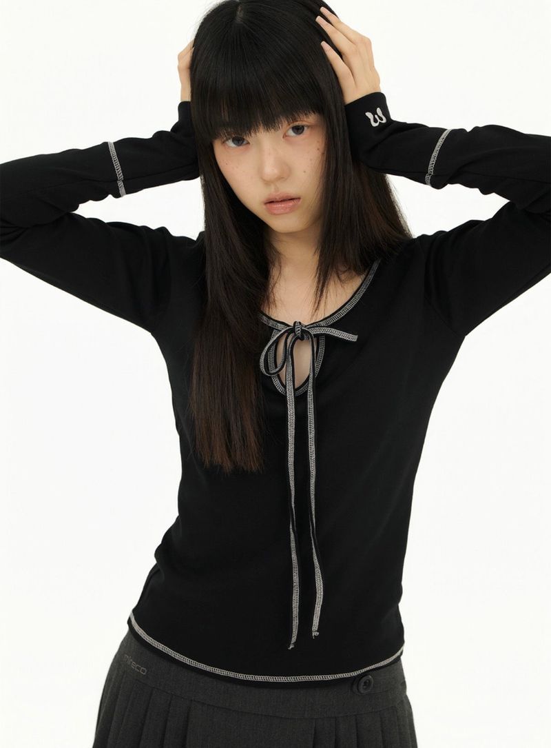 STITCH RIBBON T BLACK