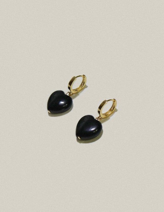 Black Onyx Heart earrings Gold