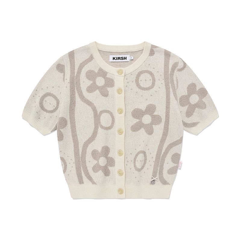 CHERRY JACQUARD PATTERN SHORT SLEEVE CARDIGAN [IVORY]