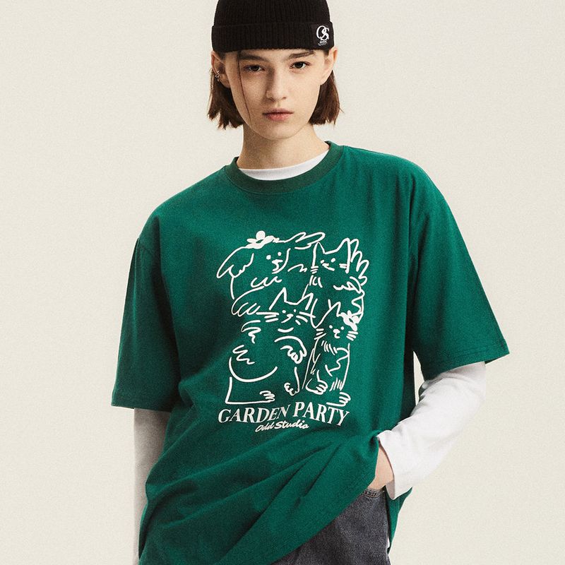 ODDSTUDIO（オッドスタジオ）の「ガーデンパーティー図面Tシャツ（トップス）」