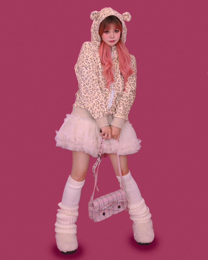 mimi leopard bear hood zip-rp (기모)