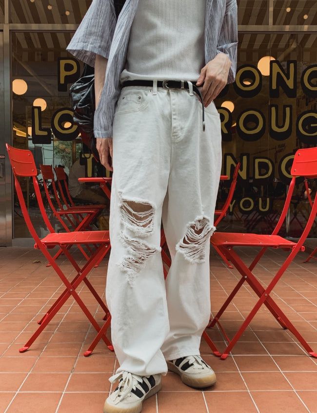 White Vintage Damaged Pants