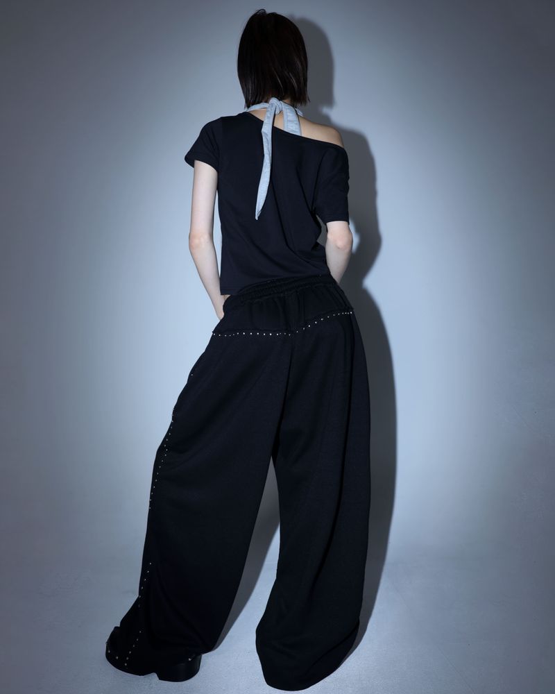 Line stud string sweatpants - Black