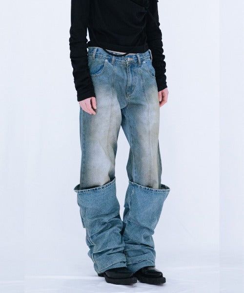 OVERLAP TUCK DENIM PANTS