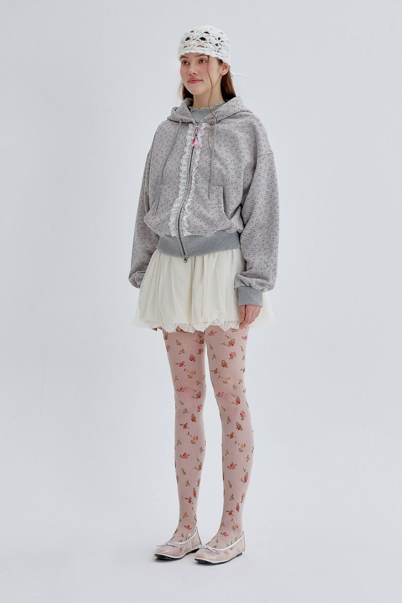 Lace Hood Zip Up [Gray]