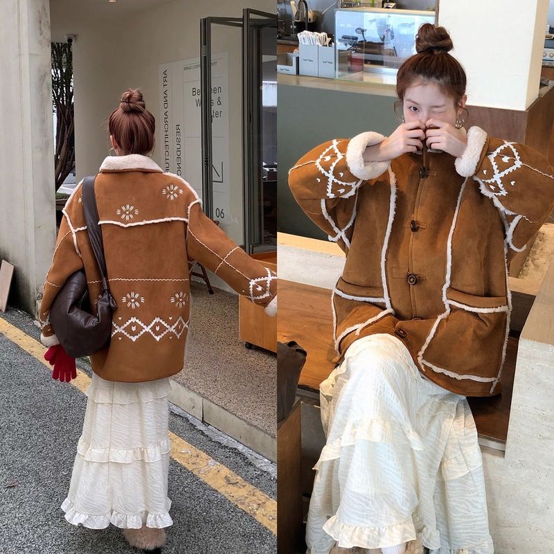 Camel suede oversized fit coat